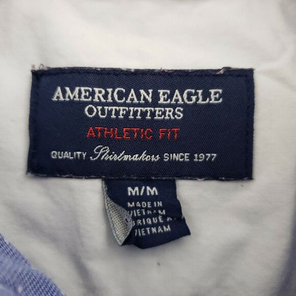 American Eagle Outfitters Men's Shirt Medium Polka Dot Button Down Blue Pocket - Picture 10 of 12